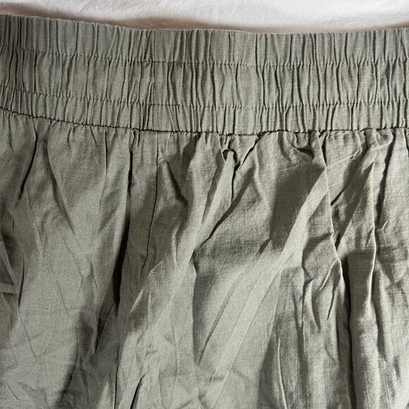 Womens Flowy Pants XL Cotton Flax Blend Olive Green Wide Leg Pockets Boho - Picture 7 of 8